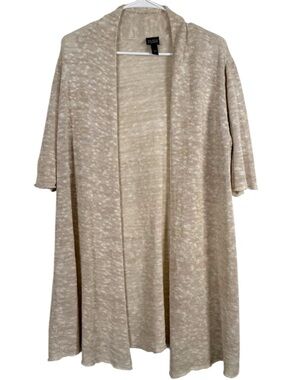 Eileen Fisher Linen Blend Open Front Cardigan Women’s Large Cream Beige Duster